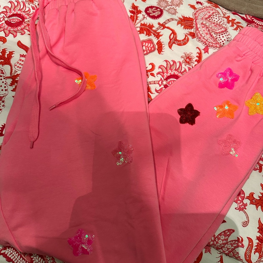 Pink embroidered sweatpants